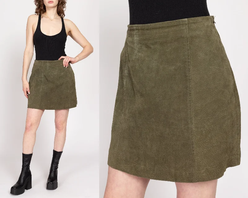 Medium 90s Olive Green Suede Mini Skirt 29" summer skirt style