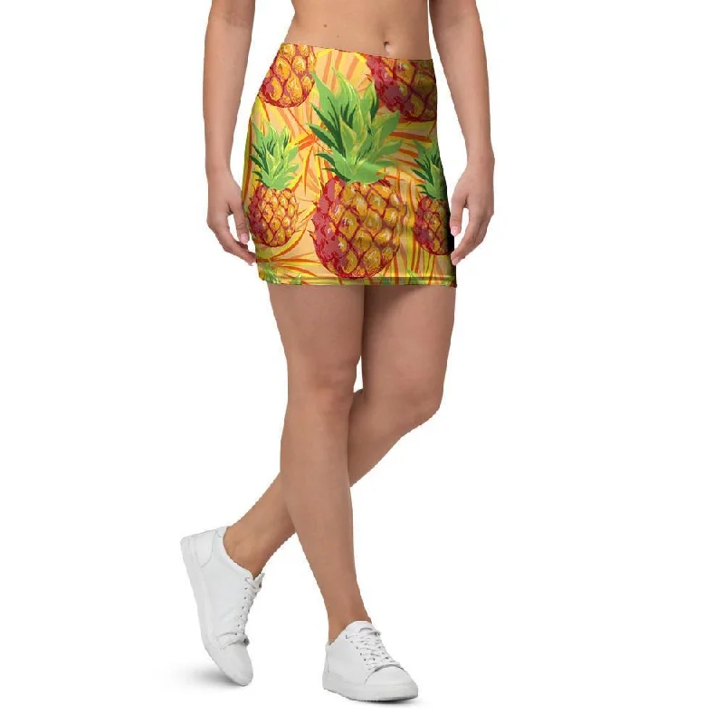 Neon Yellow Pineapple Hawaiian Print Mini Skirt linen skirt natural