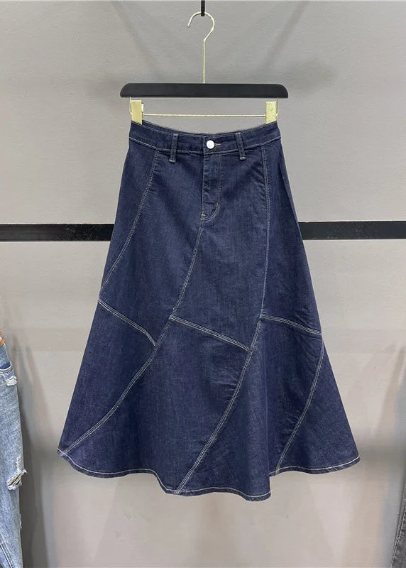 New Blue Patchwork High Waist Denim Fishtail Skirt Autumn denim skirt classic