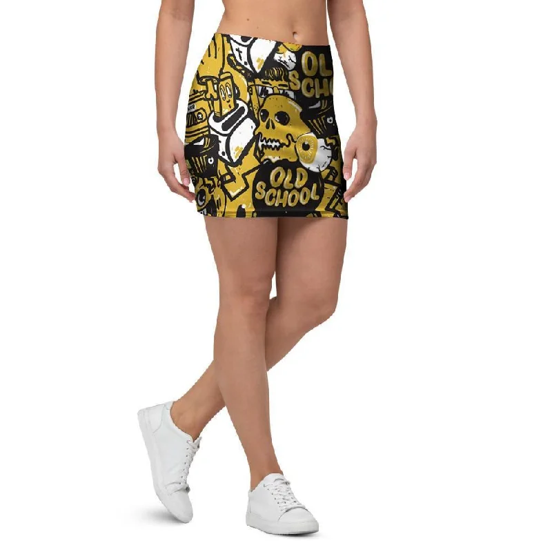 Old School HipHop Print Mini Skirt cashmere skirt rich