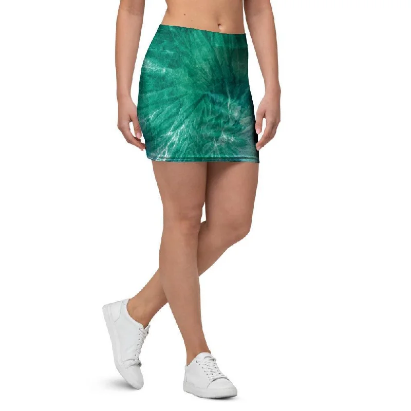 Olive Green Tie Dye Mini Skirt ribbed skirt waist