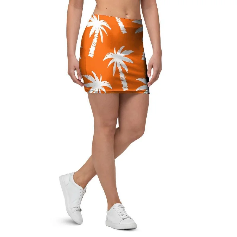 Orange Hawaiian Palm Tree Print Mini Skirt velvet skirt rich