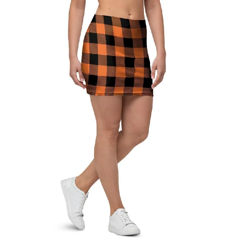 Orange Plaid Mini Skirt velvet skirt plush