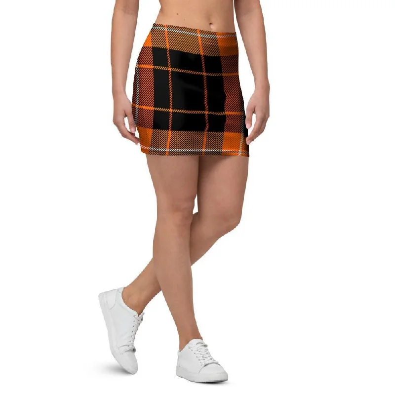 Orange Plaid Tartan Mini Skirt floral skirt print