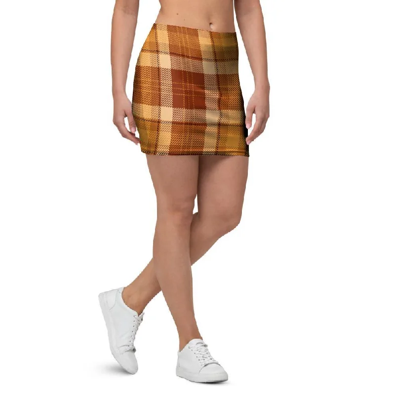 Orange Plaid Tartan Print Mini Skirt leather skirt sleek