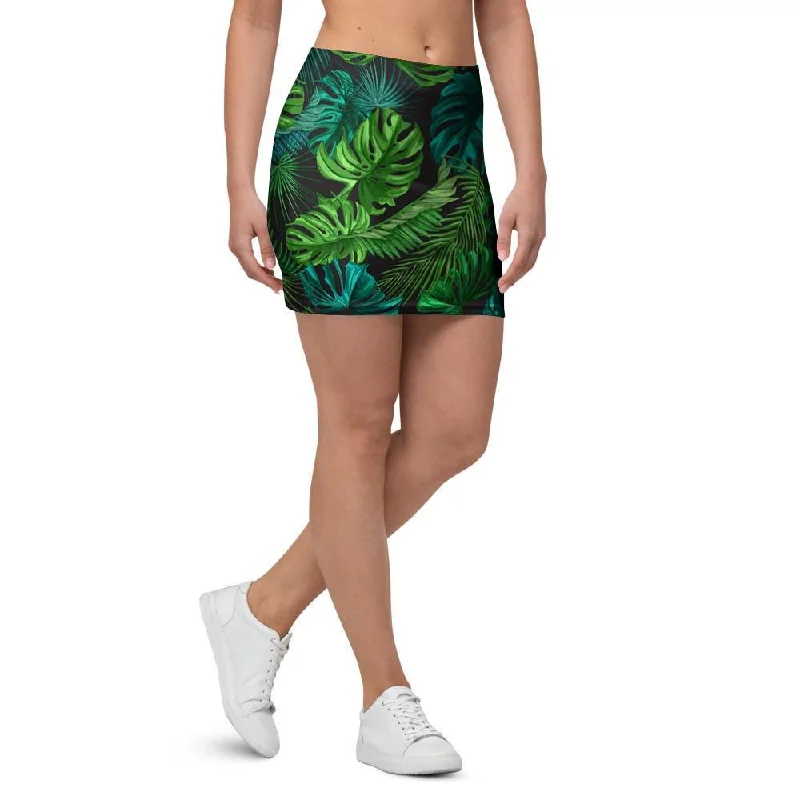 Palm Leaf Tropical Print Mini Skirt cashmere skirt soft