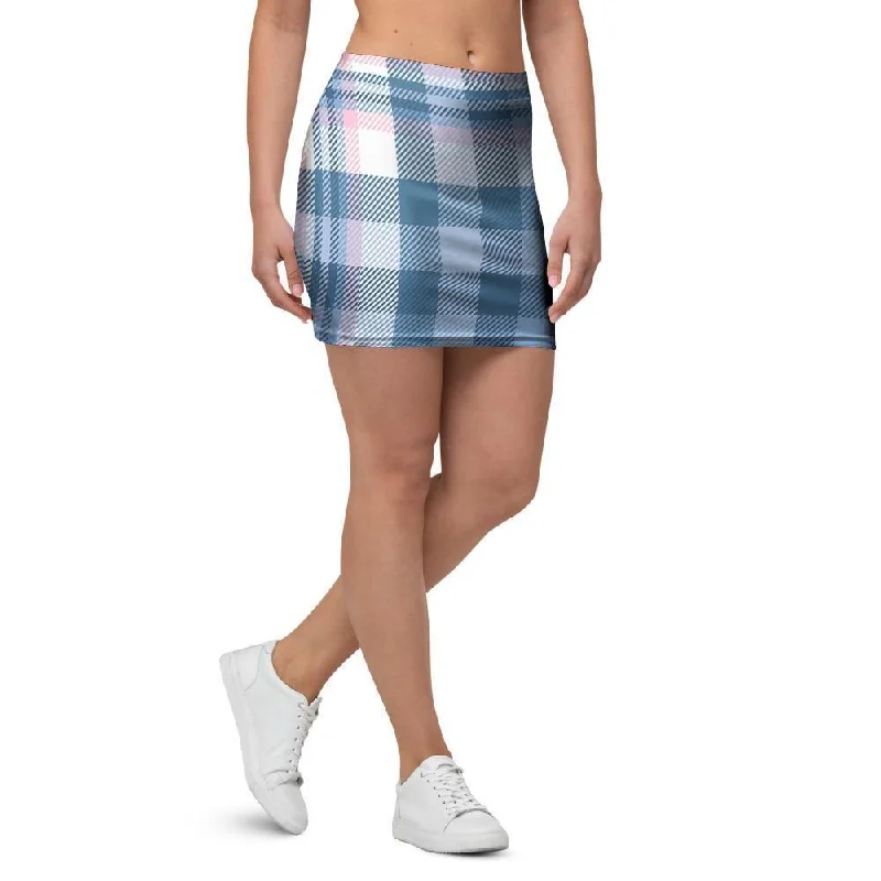 Pastel Blue And Pink Plaid Tartan Mini Skirt denim skirt classic