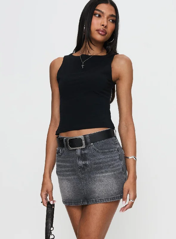 Paulette Denim Mini Skirt Grey Wash patchwork skirt art