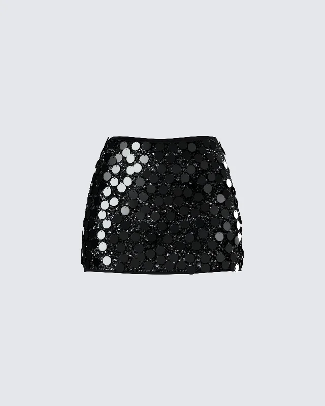 Philo Black Sequin Mini Skirt chiffon skirt flowing