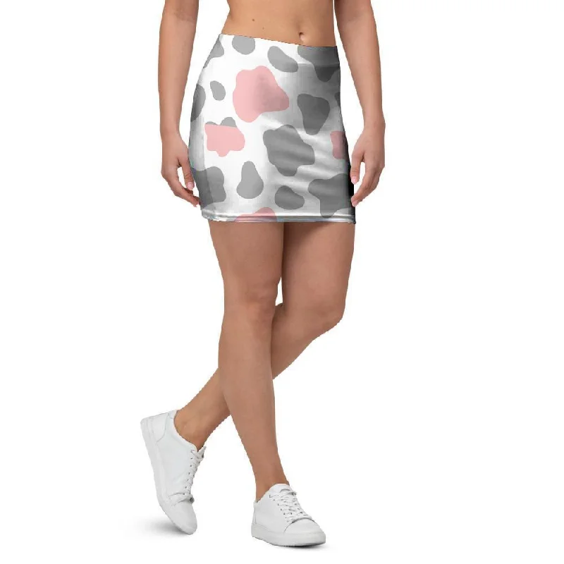 Pink And Grey Cow Print Mini Skirt seamless skirt comfort