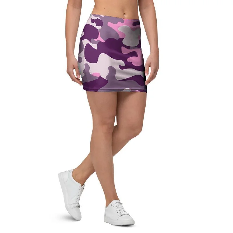 Pink Camouflage Print Mini Skirt velvet skirt sumptuous