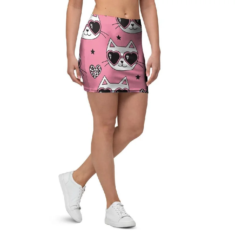 Pink Cat Print Mini Skirt seamless skirt comfort