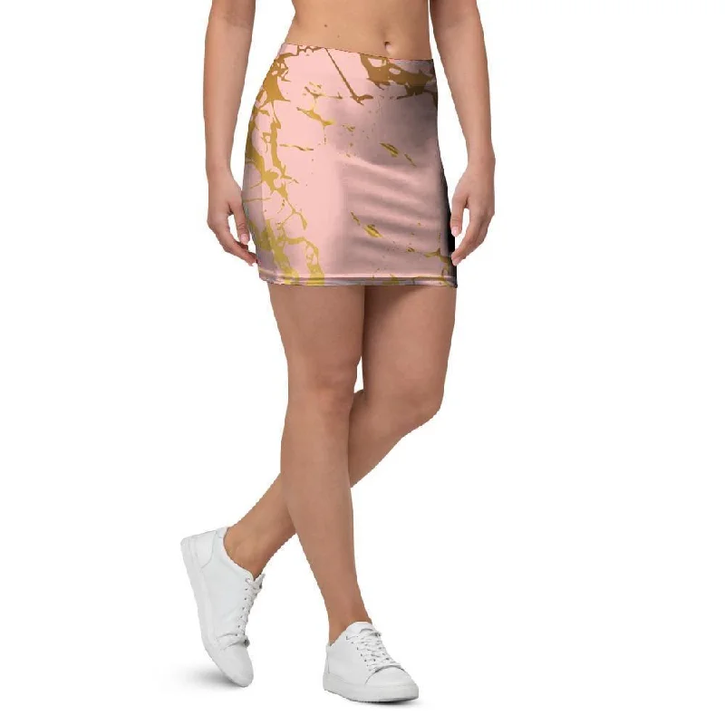 Pink Gold Marble Mini Skirt wool skirt breathable