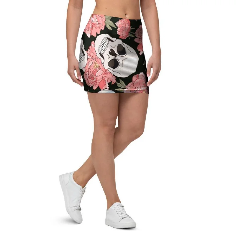 Pink Peony Skull Mini Skirt corduroy skirt cozy