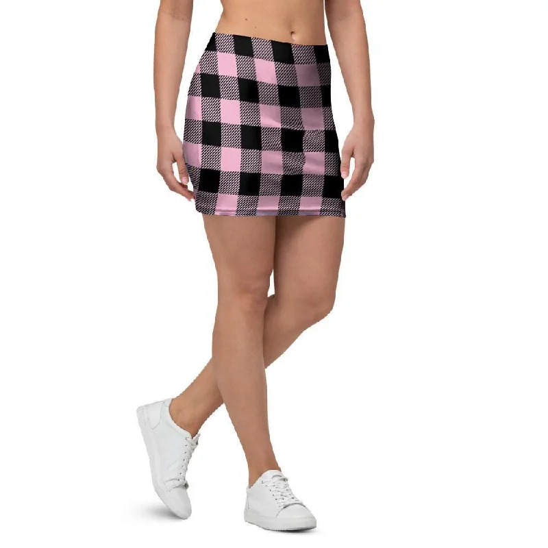 Pink Plaid Mini Skirt lace skirt romantic