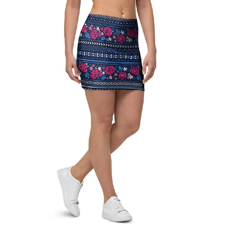 Pink Rose Tribal Aztec Mini Skirt cashmere skirt rich