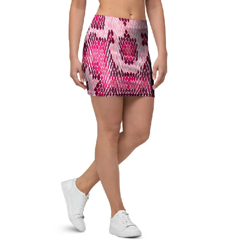 Pink Snakeskin Print Mini Skirt leather skirt sleek