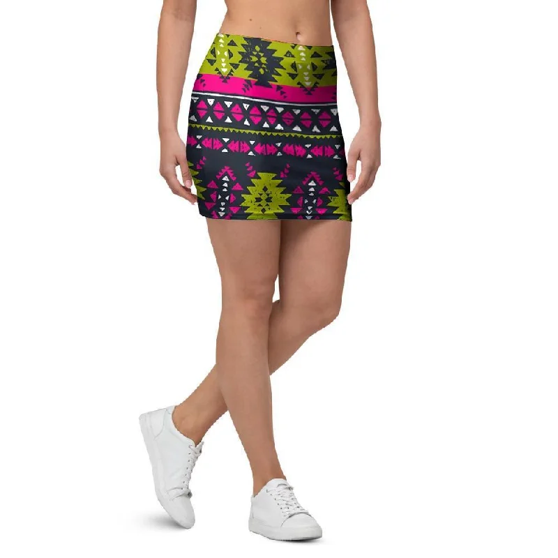 Pink Tribal Aztec Grunge Mini Skirt cashmere skirt plush