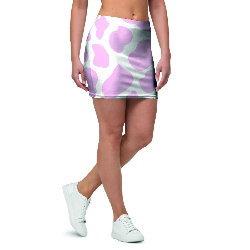 Pink White Cow Print Mini Skirt chiffon skirt flowing