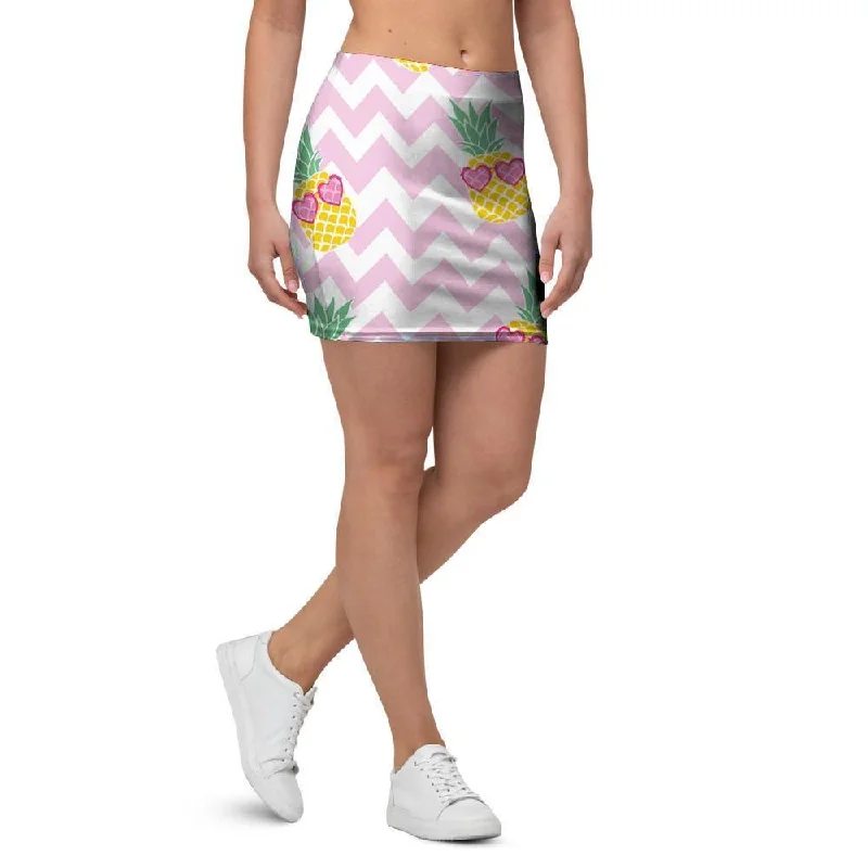 Pink Zig Zag Pineapple Print Mini Skirt silk skirt elegant