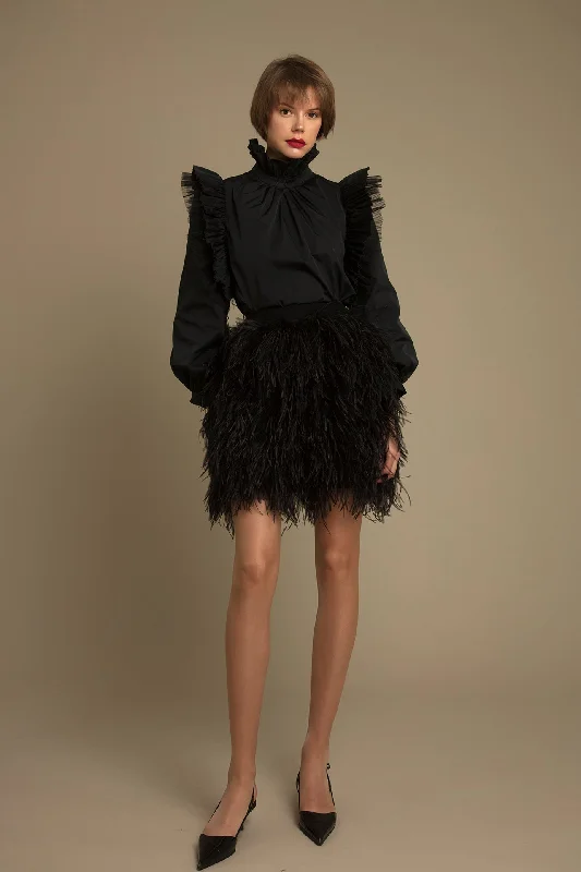 Pleated taffeta top with feathered skirt lace skirt delicate