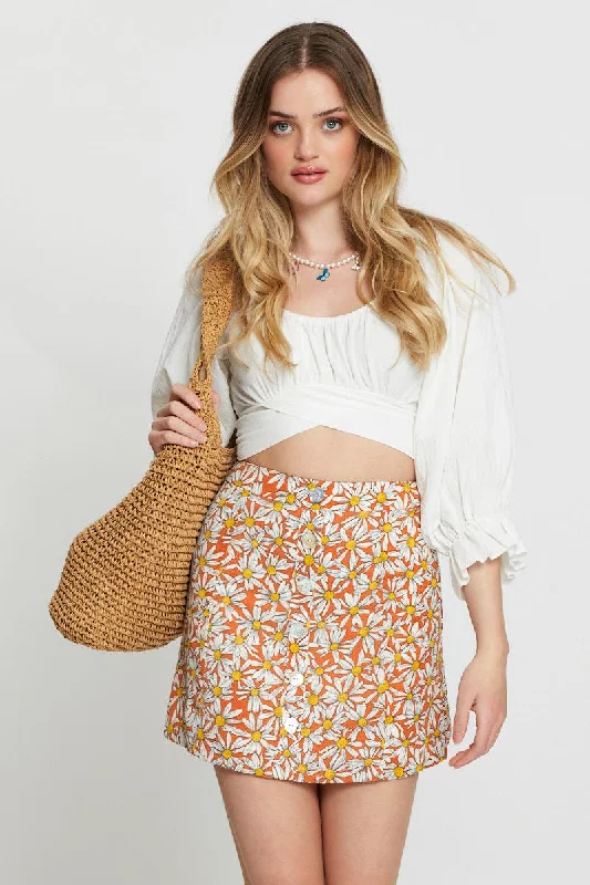 Print A Line Skirt denim skirt stylish