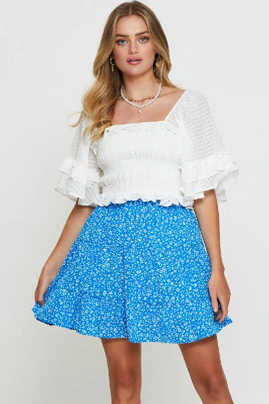 Print Flare Skirt Mini High Rise pleated skirt texture