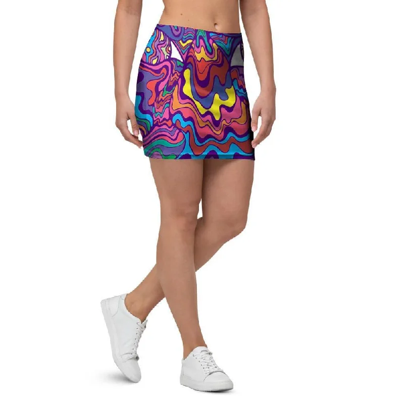 Psychedelic Face Mini Skirt linen skirt airy