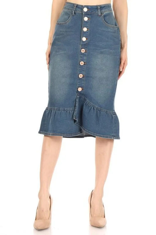 Ruffled Hem Denim Skirt (Vintage) - FINAL SALE velvet skirt sumptuous