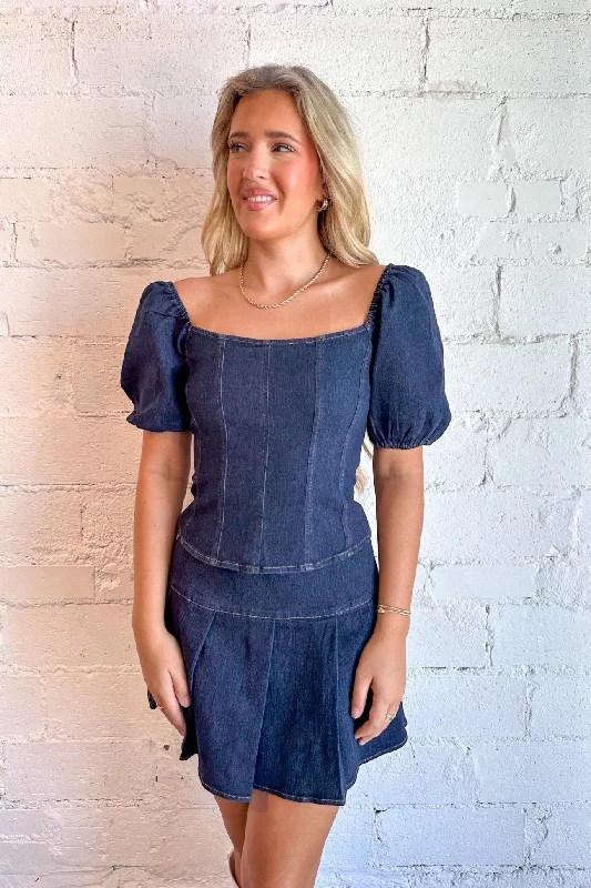 Saddle Up Denim Pleated Mini Skirt mini skirt trendy