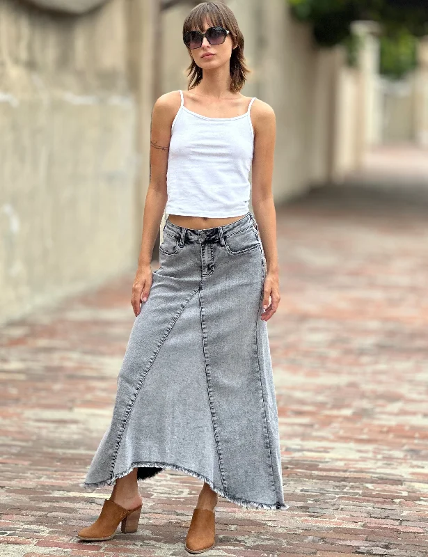 Selma Pieced Denim Maxi Skirt chiffon skirt floaty