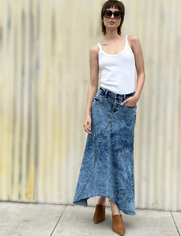 Selma Pieced Denim Maxi Skirt low waist skirt