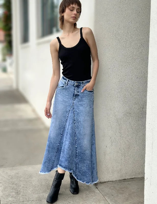 Selma Pieced Denim Maxi Skirt silk skirt luxurious