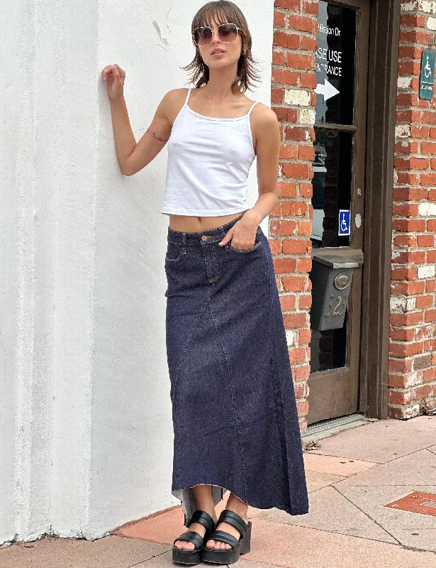 Selma Pieced Denim Maxi Skirt seamless skirt comfort