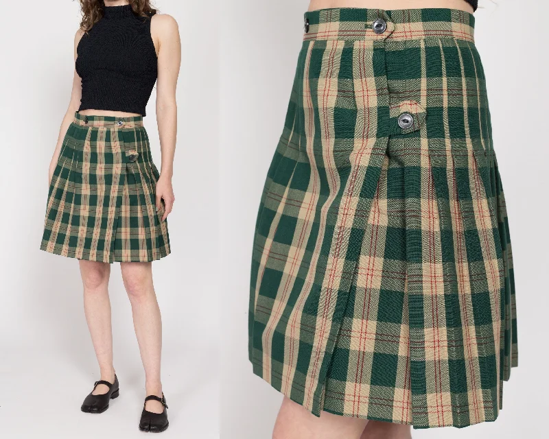 Small 90s Green Plaid Schoolgirl Wrap Skirt 27" leather skirt refined