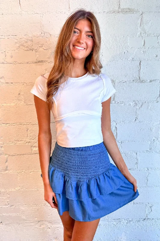 Smocked Denim Skirt pleated skirt texture
