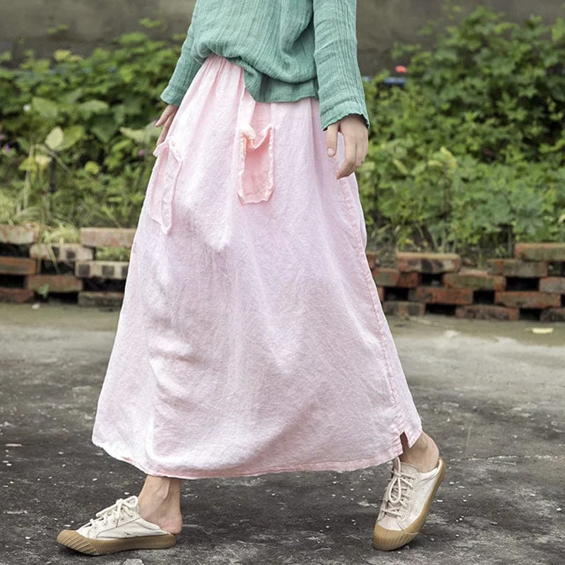 Soft Pink Linen Midi Skirt corduroy skirt comfortable