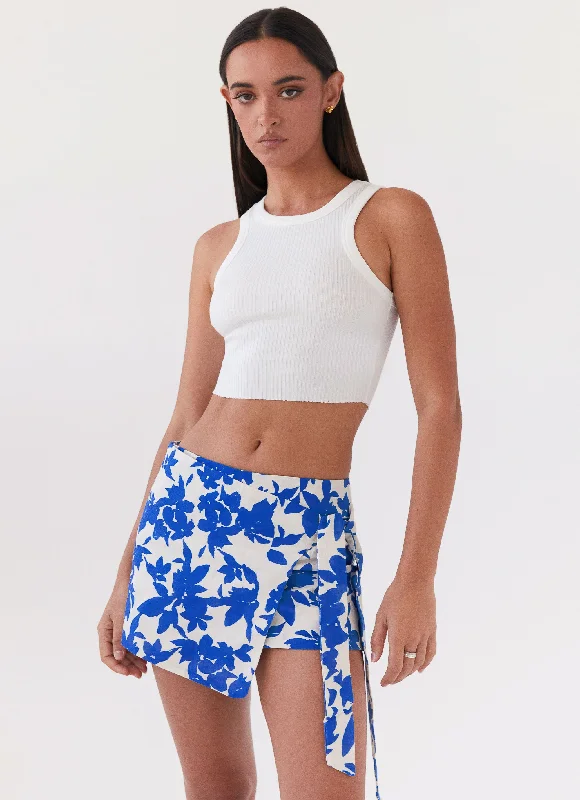 Steal Away Linen Wrap Skirt - Blue Floral slim fit skirt