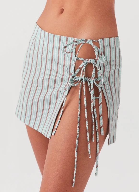 Summer Retreat Mini Skirt - Coastal Stripe denim skirt fashionable