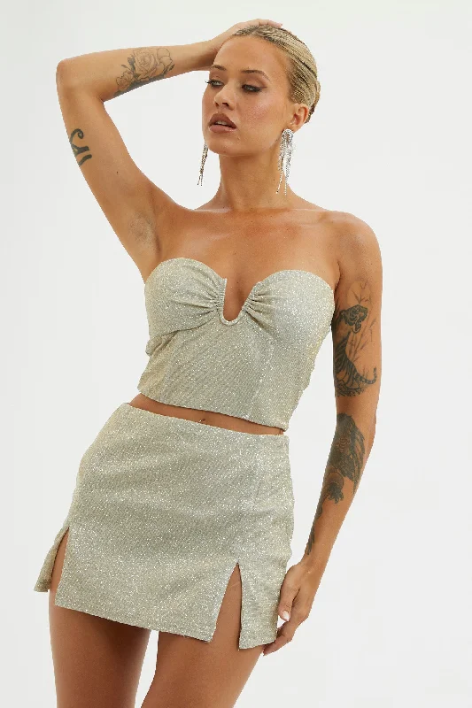 Tamira Split Mini Skirt Silver/Gold leather skirt refined
