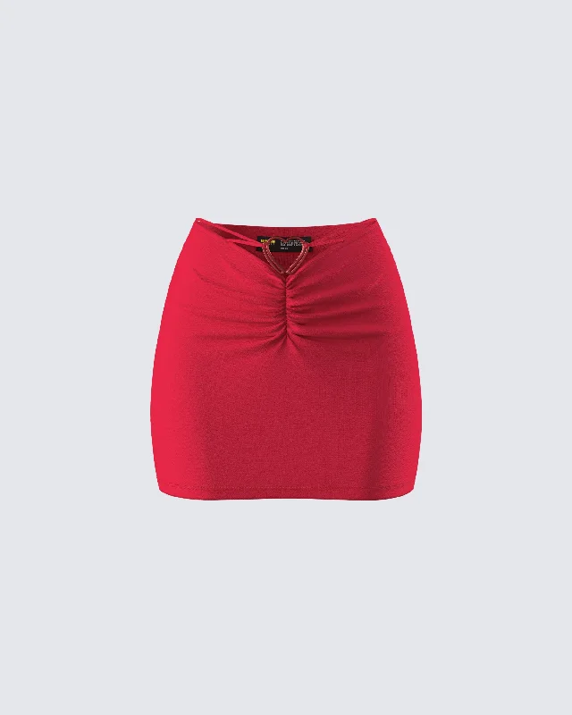 Venetia Red Heart Mini Skirt satin skirt smooth