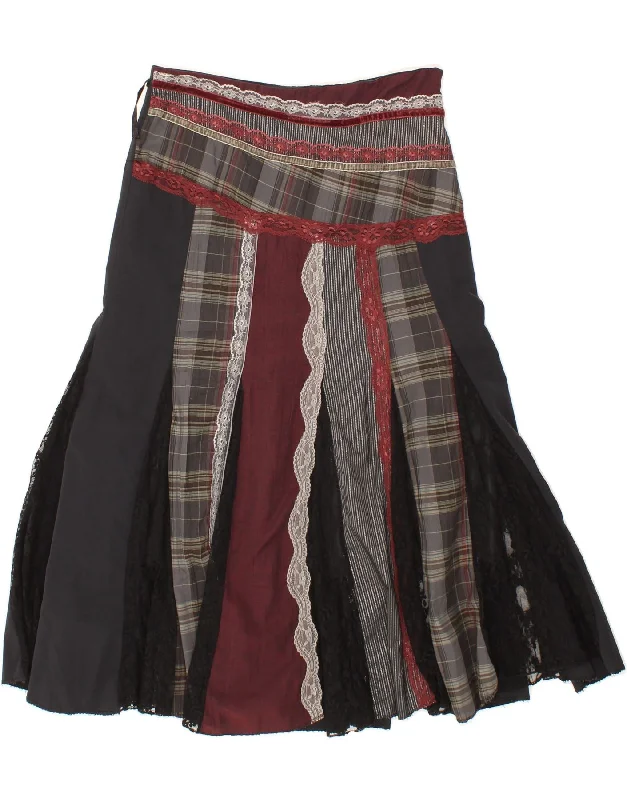 VINTAGE Womens A-Line Skirt EU 38 Medium W30 Black Patchwork Viscose velvet skirt glossy
