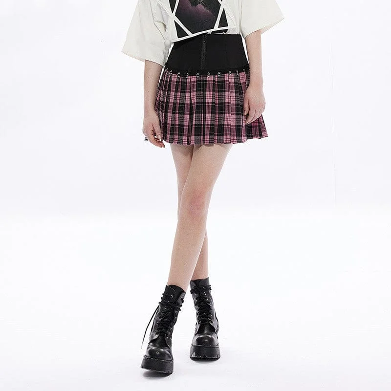 Women's Grunge High-waisted Red Plaid Pleated Skirt pencil skirt chic