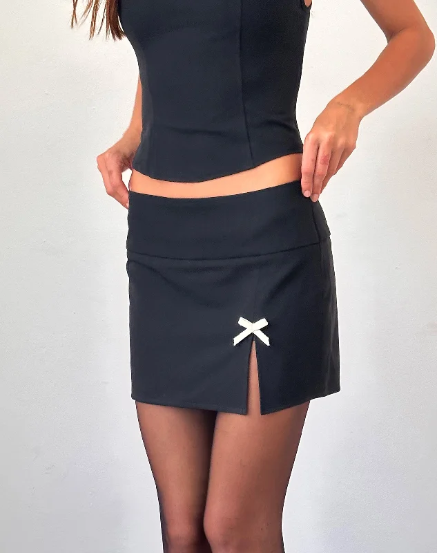 Yanti Mini Skirt in Black with Ivory Bows maxi skirt elegant